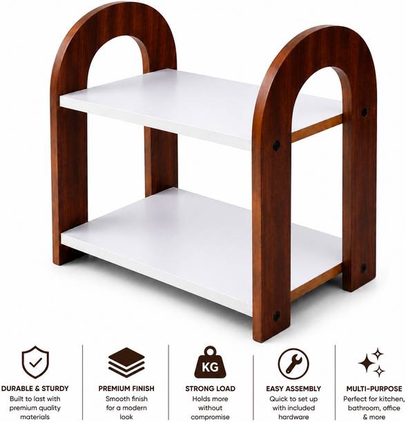 RJNHANDICRAFTS Containers Kitchen Rack Wood Kitchen Rack 2 Tier Kitchen Spice Rack Organizer for Countertop Wood(white)