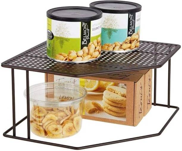 Indian Decor Utensil Kitchen Rack Iron 21010 Classic Metal Corner Shelf - 2 Tier Raised Storage Organizer for Kitchen