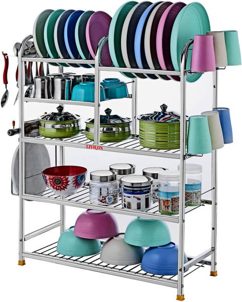 L LIVILON Utensil Kitchen Rack Steel 5 Shelves Dish Rack | Modular Kitchen Dish Rack | 31x24 |
