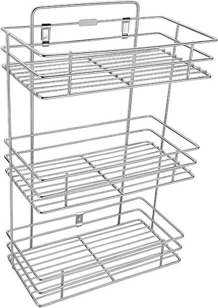 DEALKART Utensil Kitchen Rack Steel Kitchen Rack Steel Containers 3 Layer Wall Mount Multipurpose Storage Rack/Shelf