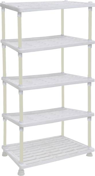 KOnline Fruits/Vegetables Kitchen Rack Plastic Multi-Tier 5-Layer White Kitchen Rack with Tray Design for Small Spaces