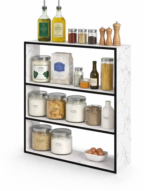 Woodsy Wonders Containers Kitchen Rack Wood MDF White Marble Texture Wall Mounted Kitchen Rack | Modern Open Frame Storage