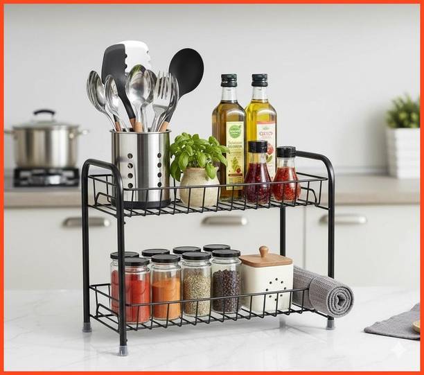 Zenzone Containers Kitchen Rack Carbon Steel Kitchen Counter Spice Rack Multipurpose Metal Storage Shelf for Bottles and Jars