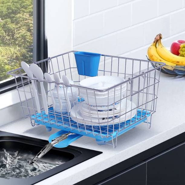 Yumun Dish Drainer Kitchen Rack Steel Dish Drainer Basket with AUTO WATER DRAIN TRAY Spoon Holder kitchen accessoriess