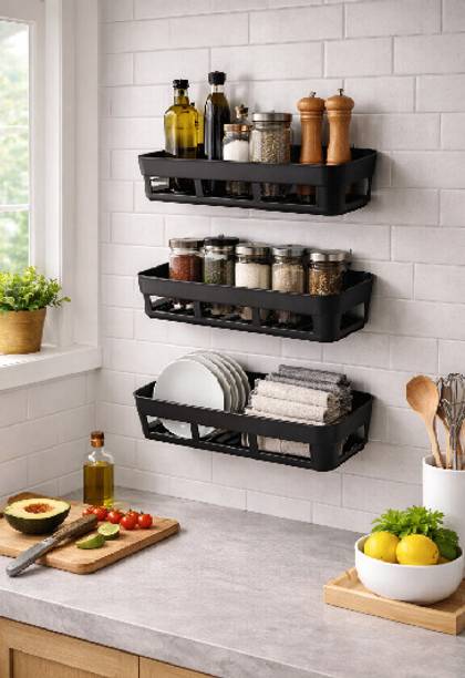 Sokmak Cutlery Kitchen Rack Plastic 3pc Bathroom shelve new black color heavy quality for free sticker use bathroom