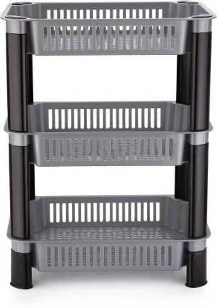 Zubix Fruits/Vegetables Kitchen Rack Plastic Rack Premium Plastic 3 Steps Kitchen Stand Rack Basket for Office Use