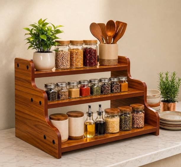 WallWonder Utensil Kitchen Rack Wood Wooden Kitchen Container shelves rack for orgnising boxes in style