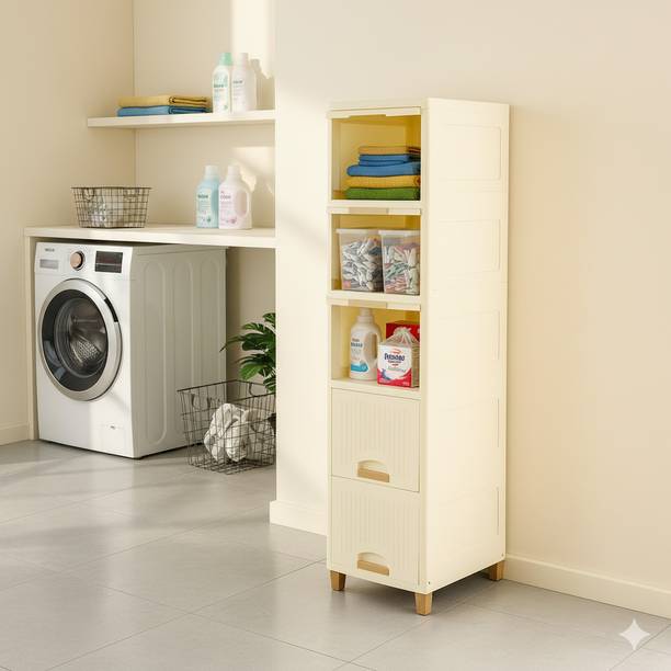 MAXTID Can Kitchen Rack Plastic White 5 Layer Plastic Wardrobe for Clothes Storage