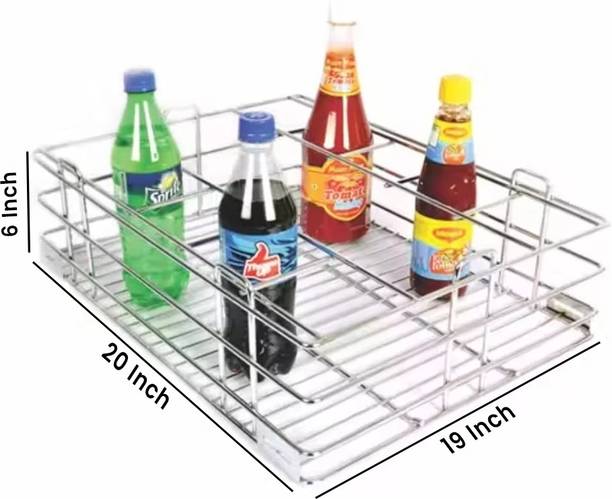 Reviko Can Kitchen Rack Steel Heavy Bottle Basket For Modular Kitchen (19Lengthx20Breadthx6Height-Inch)