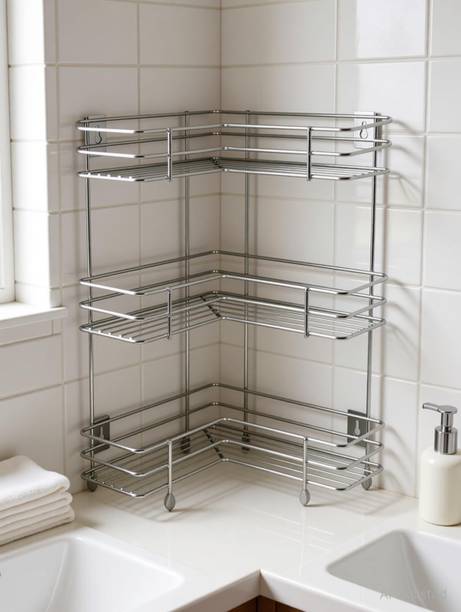 Shopmart Utensil Kitchen Rack Steel Stainless Steel 3 Layer L-Shape Corner Stand for kitchen Rack Utensil Kitchen Rack