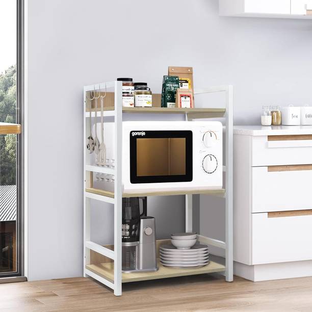 LUKZER Utensil Kitchen Rack Wood, Steel 3 Layer Kitchen Stand Storage Organizer Rack Shelf (White/90 x 40 x 60 cm)