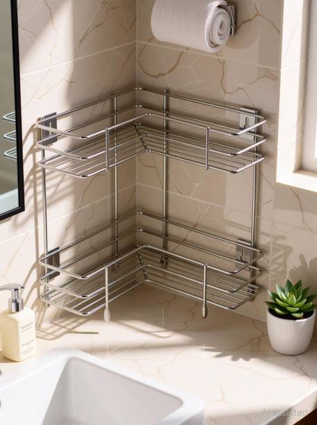 Krishi Utensil Kitchen Rack Steel 2 Layer L Shape Corner Steel Kitchen Rack Stainless Steel Kitchen
