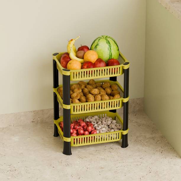 Morbrix Fruits/Vegetables Kitchen Rack Plastic 3 Layer Plastic Kitchen Rack for Storage home, office
