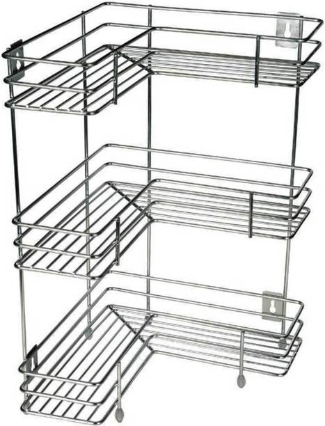 N H Enterprise Containers Kitchen Rack Steel L Corner Shape Stand 3 Layer Stainless Steel Storage Rack/Shelf Rack for Dish