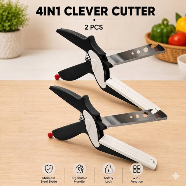 Vritti 4 in 1 Clever Cutter with Board, Vegetable Cutting Tool Stainless Steel All-Purpose Scissor