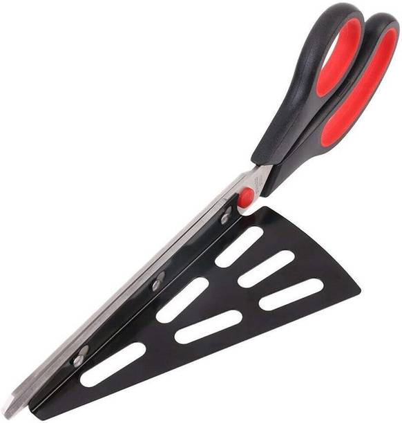 DeoDap Stainless Steel Pizza Cutter Scissors Plastic Handle With Removable Spatula Stainless Steel Pizza Scissor