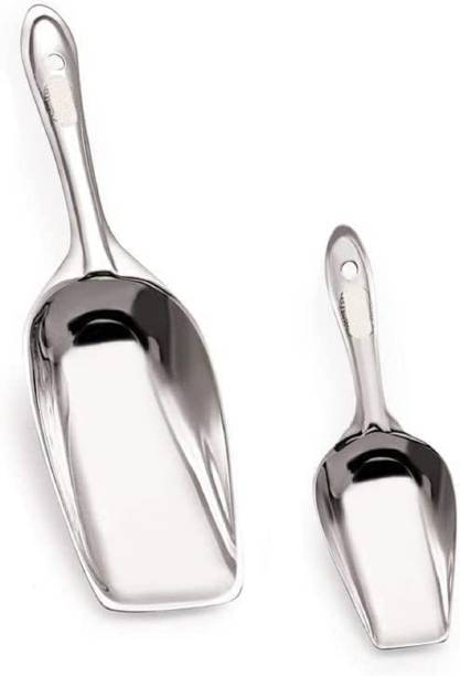 WiiBross Stainless Steel Flat Bottom Bar Ice Flour Utility Scoop, Small & Big, Pack Of 2 Kitchen Scoop