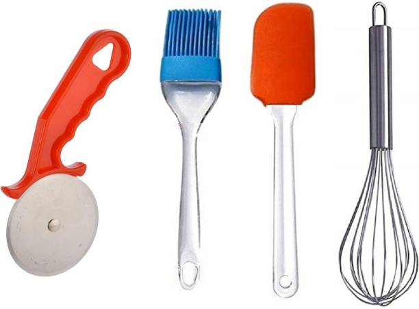En ligne Pizza Cutter,Egg Whisk Hand Blender, Silicone Spatula & Oil Brush Combo Set of 4 Kitchen Scoop