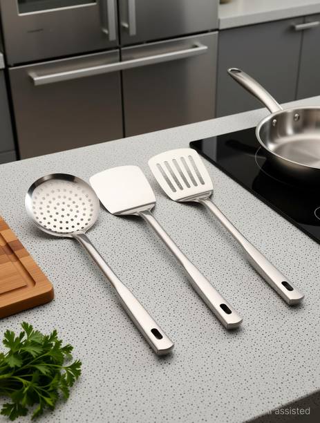 HOMFRO Stainless Steel Kitchen Tools Set Spatula,Skimmer,Turner(Pack of 3) Kitchen Tool Set