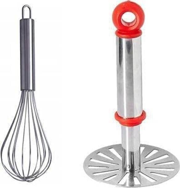 डीडेकोरा Useful Combo of Stainless Steel Potato Masher & Whisk 2 पीस रसोई उपकरण सेट