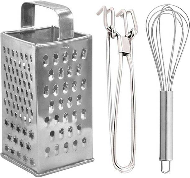 JISUN Stainless Steel 4 in 1 Slicer and Grater & Utility Pakkad & Egg Whisk For Kitchen Tool Set