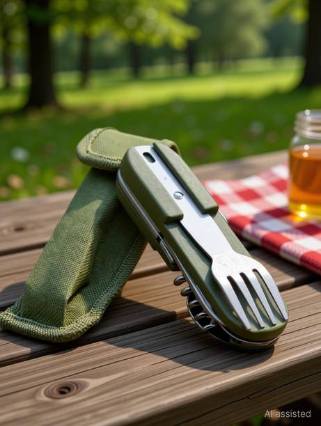 ORTIZA 7 in 1 Camping Cutlery for Camping Picnic Hiking Trekking, Outdoor Cutlery Stainless Steel Cu