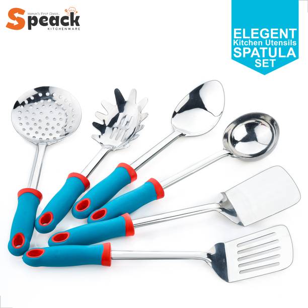 स्पीक TGR_ELEGANT_LADLE_SET_BLUE_6PCS लाडल | स्पैटुला | कुकिंग | सर्विंग | चम्मच | स्टील | सेट के लिए नीला रसोई उपकरण सेट