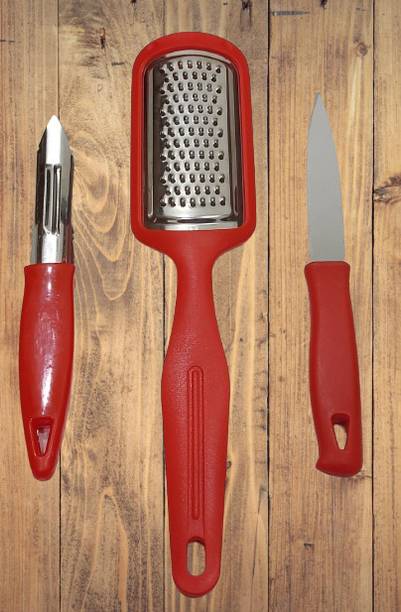 OFFYX Stainless Steel Peeler, Grater & Knife (Pack of 3) (Red) Kitchen Tool Set