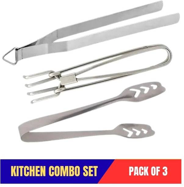 RPF Kitchen Combo Set of 3 | Steel Chimta, Momo Tong & Wire Pakkad Tools Kitchen Tool Set