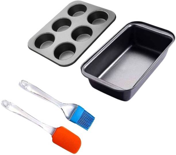 AL ATASH 3pc Baking Combo Set - Bread Loaf Mold, 6-Cup Muffin Tray, and Silicone Spatula Kitchen Tool Set