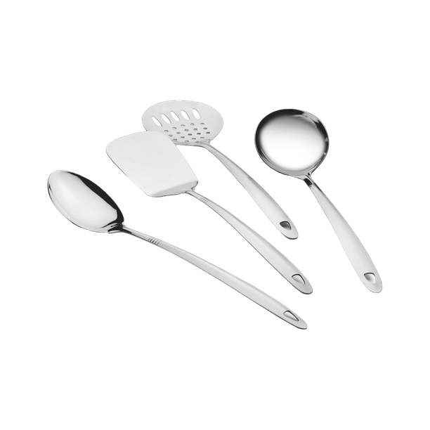 Classic Essentials Stainless Steel Cooking and Serving Spoon Set 4 Pcs,Complete Kitchen Tool Set