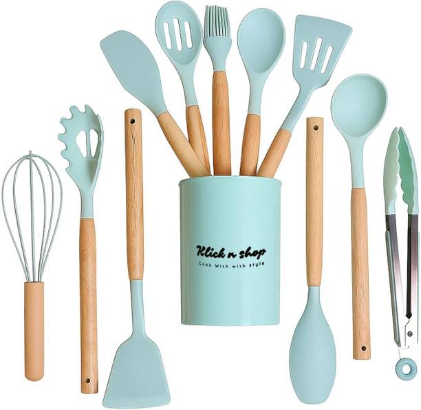 MJN Kitchen Spatula Set 12 Pcs Non Stick Wooden Handle Kitchen Tool Set