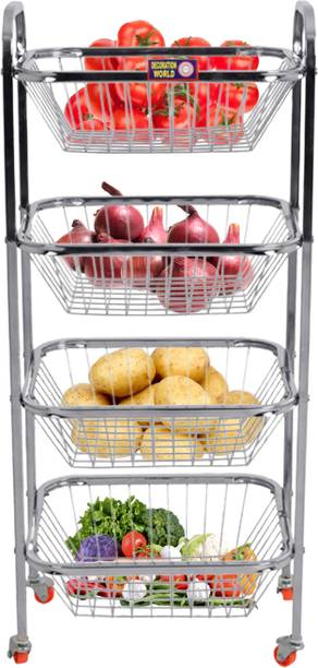 Decoration world Square Fruit & Vegetable Trolley 4 Wheels Vegetable Trolley Stainless Steel Kitchen Trolley