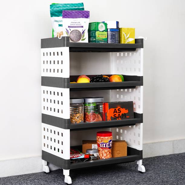 ADA 4-Tier Multipurpose Storage Shelf Rack with Wheels | Storage Organizer Cart Plastic Kitchen Trolley