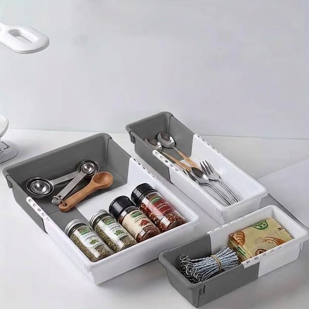 AK10ZONE Modular Adjustable Kitchen Drawer Organizer Storage Bin Set 3 pcs Plastic Kitchen Trolley