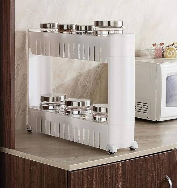 venja Multipurpose Slim Rolling Rack 3 Tier Slide Out Shelf for Pantry,Bathroom & Home Plastic Kitchen Trolley
