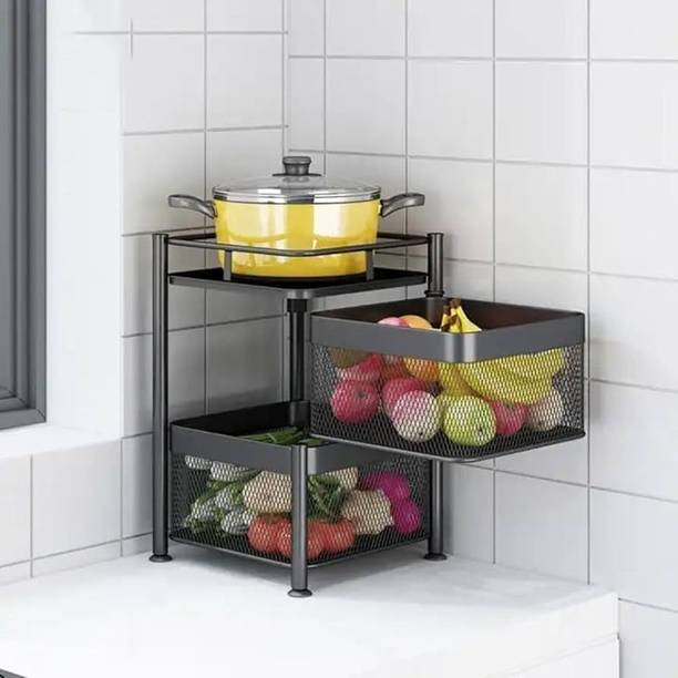 LINUX Multilayer Shelf Movable and Rotatable Kitchen Trolley TWO(2) Layer Iron Kitchen Trolley