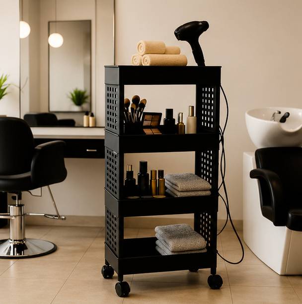 Harikishan Movable Kitchen Storage Trolley with 4 Shelves and Wheels Plastic Kitchen Trolley