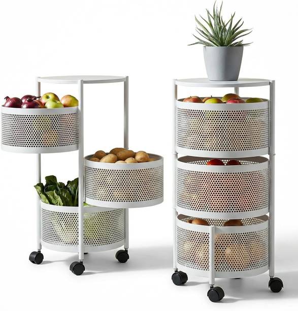 डाइलोरा 3+1 Layer Kitchen Metal Storage Organizer Onion Rack with Wheels Round Shape कार्बन स्टील रसोई ट्रॉली