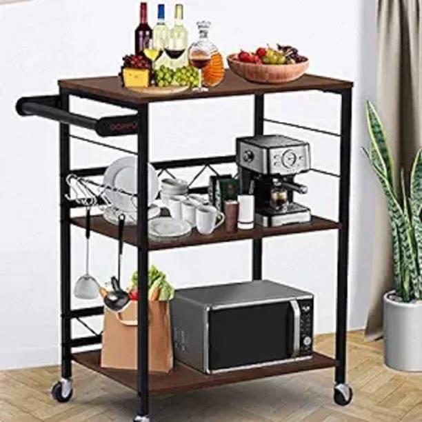 Indian Decor 45248 Bar Cart, 3-Tier Sturdy Kitchen Cart with Wheels Durable Microwave Cart Iron Kitchen Trolley