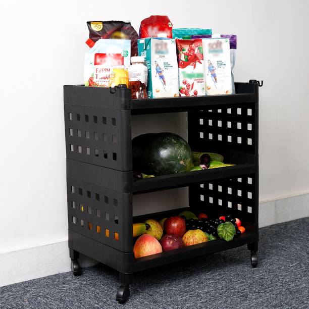 ADA 3-Tier Multipurpose Storage Shelf Rack with Wheels | Storage Organizer Cart Plastic Kitchen Trolley
