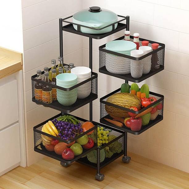 INDIAN DIGITAL 5 Layer with Top Layer Kitchen Rotating Trolley,FRUIT & VEGETABLE Iron Kitchen Trolley