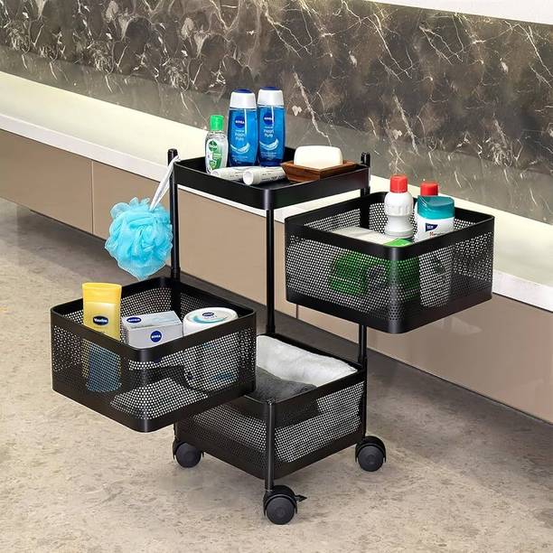 LINUX LINUX Multilayer Shelf Movable and Rotatable Kitchen Trolley THREE(3) Layer Iron Kitchen Trolley