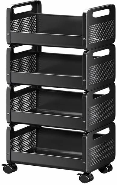 JD FRESH Rolling Metal Utility Cart/Stackable Storage Baskets with Lockable Wheels Iron Kitchen Trolley