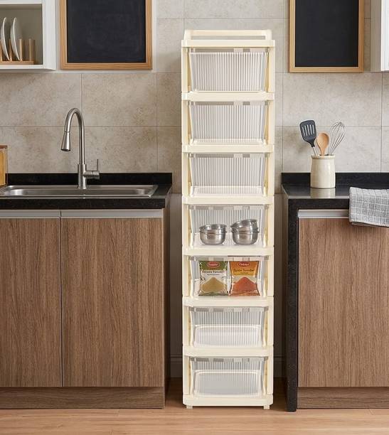 AK10ZONE Modular Multipurpose Plastic Storage Drawer Cabinet Tower Organizer (7 Layer) Plastic Kitchen Trolley
