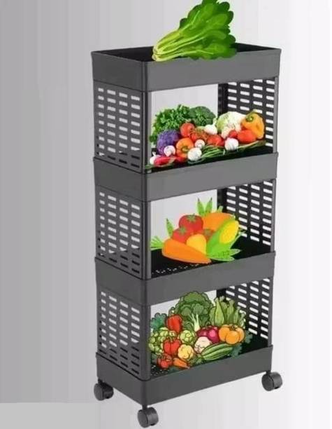 leros 4 Layer Black Tier Rolling Storage Kitchen Storage Organizer Kitchen Trolley Plastic Kitchen Trolley
