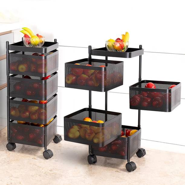 JD FRESH Metal Square Kitchen Rotating Trolley/Vegetable Storage Rack/(04 Tier) Cast Iron Kitchen Trolley