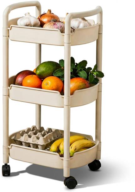 Dailora Multipurpose Trolley with Wheels|3-Tier Rolling Utility Storage Cart with Handle Carbon Steel Kitchen Trolley