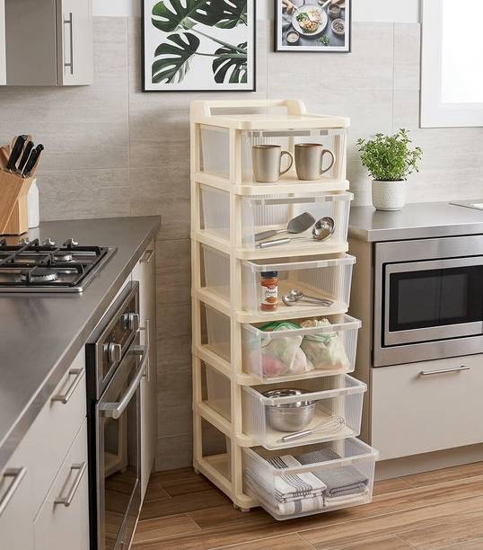 AK10ZONE 6 Layer Multipurpose Storage Organizer Rack Plastic Kitchen Trolley