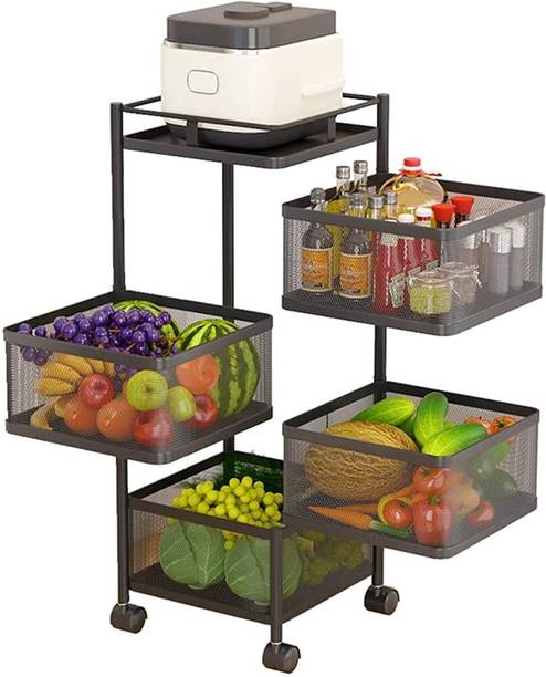 INDIAN DIGITAL iDIGITAL Multilayer Shelf Movable and Rotatable Kitchen Trolley FOUR(4) Layer Iron Kitchen Trolley